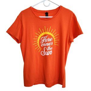 NWOT ANVIL Lightweight Orange Here Comes The Sun Tee Shirt Size Jr L